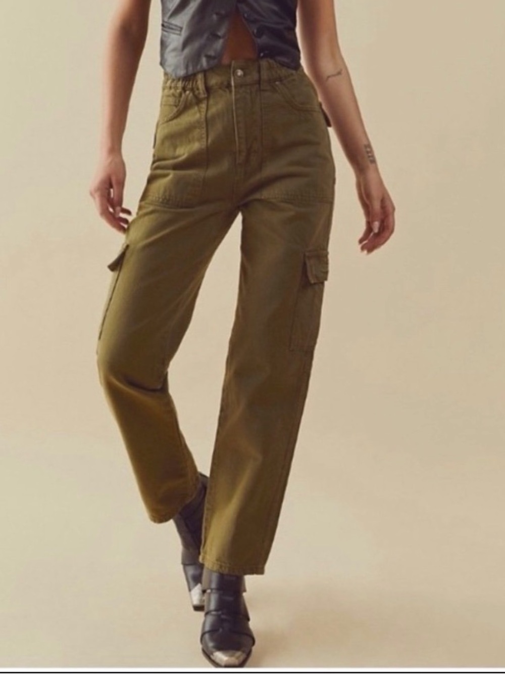NEW WE THE FREE PEOPLE Ezra hi rise cargo pants jeans Green SIZE 25